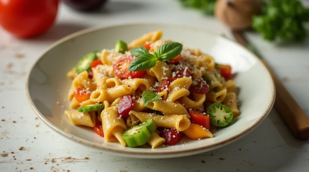 A gluten-free family-friendly lunch pasta dish with fresh veggies, perfect for kids and adults with dietary restrictions.