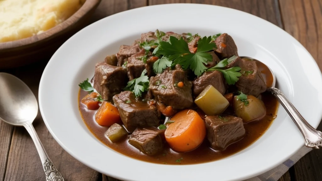 A delicious plate of beef stew, a top easy slow cooker recipes.