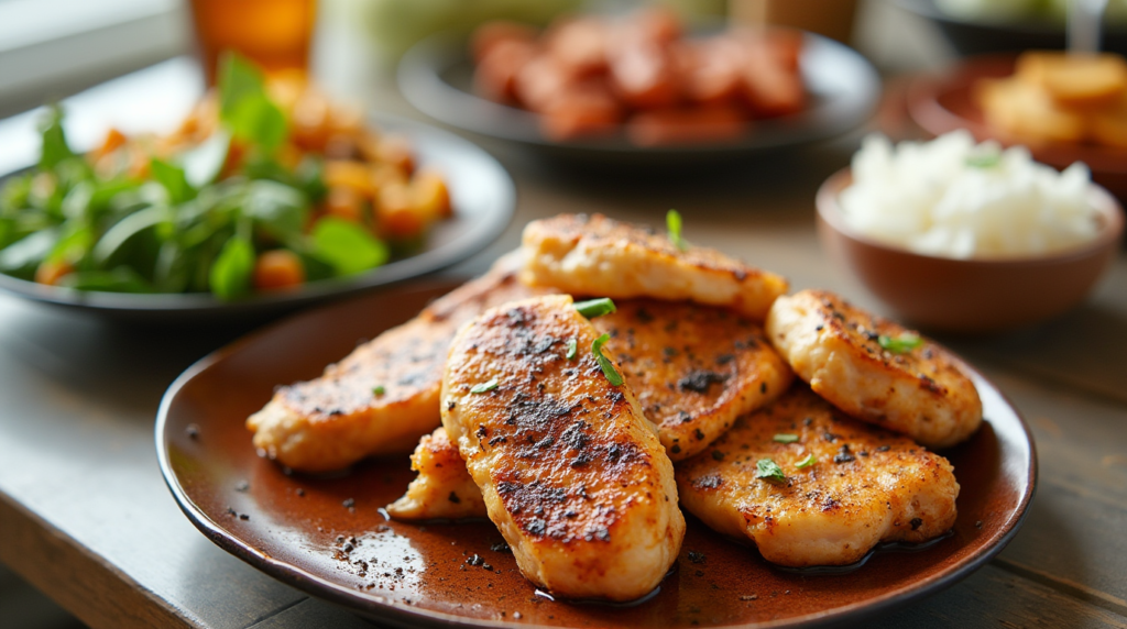 A protein-rich, low-carb meal of grilled salmon, sautéed spinach, and roasted cauliflower on a plate.