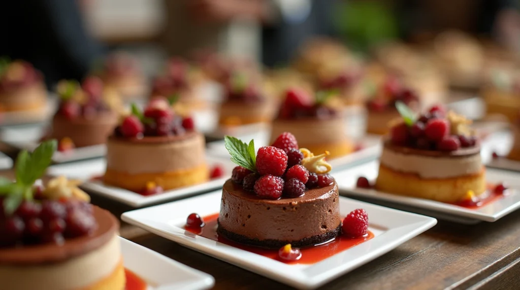 An elegant dessert table with a variety of decadent desserts like chocolate lava cake and cheesecake, showcasing the indulgence of decadent desserts perfect for any special occasion.